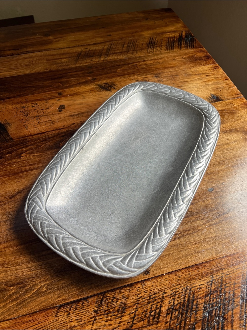 Wilton Armetale RWP Vintage Heavy Pewter Platter Braided Edge Pattern